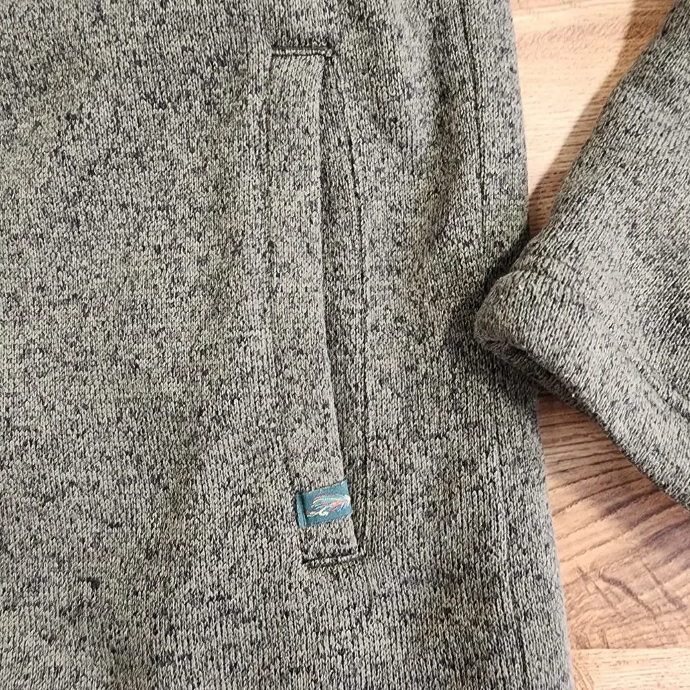 Orvis Sweater Mens‎ L Green/Gray Quarter Zip Sherpa Fleece Lined Knit Pullover